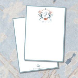Ocean Watercolor Crest Stationery / Gifts for Hostesses / Bridal Shower Thank You Cards / Stationery For Ladies