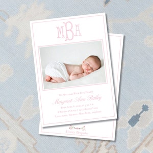 Personalized Baby Birth Announcement / Monogram Baby Girl Announcement / Printable Girl Birth Announcement /Girl Birth Announcement Template