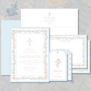 Watercolor Baptism Invitation for Girl | Classic Floral Baby Dedication and Christening Invitation