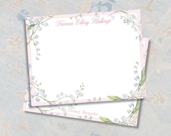 Pink Lily of the Valley Notecards | Personalized Floral Stationery Set
