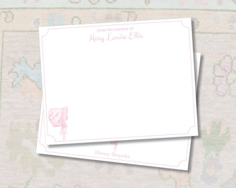 Personalized Watercolor Bonnet Stationery / Note From The Nursery / Preppy Baby Girl Stationery / Southern Baby Gift