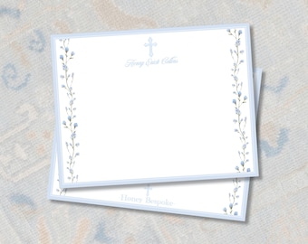 Baptism Thank You Cards | Boy Watercolor Floral Cross | Personalized