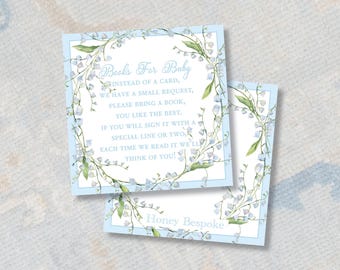 Books for Baby Insert | Boy Baby Shower Enclosure Card | Blue Floral