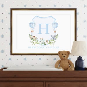 Personalized Baby Boy Nursery Crest | Watercolor Monogram Print | Preppy Nursery Wall Art