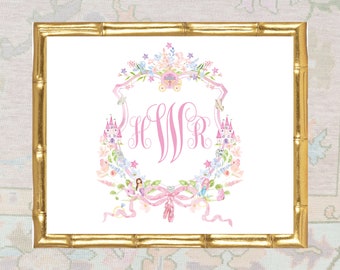 Personalized Watercolor Crest Monogram Baby Art Print / Nursery Art / Girl Art Print / Girl Nursery / Girl Crest / Baby Shower Gift