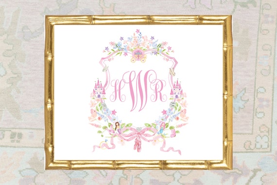 Personalized Watercolor Crest Monogram Baby Art Print / Nursery Art / Girl Art Print / Girl Nursery / Girl Crest / Baby Shower Gift