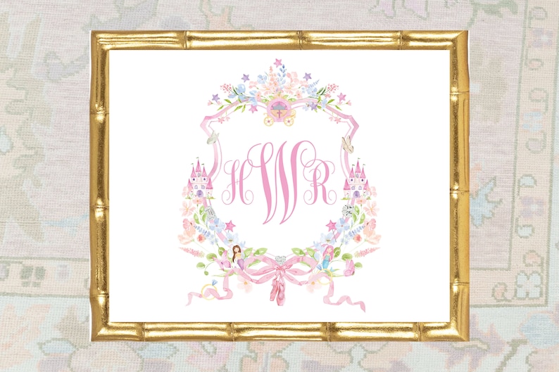 Personalized Watercolor Crest Monogram Baby Art Print / Nursery Art / Girl Art Print / Girl Nursery / Girl Crest / Baby Shower Gift image 1