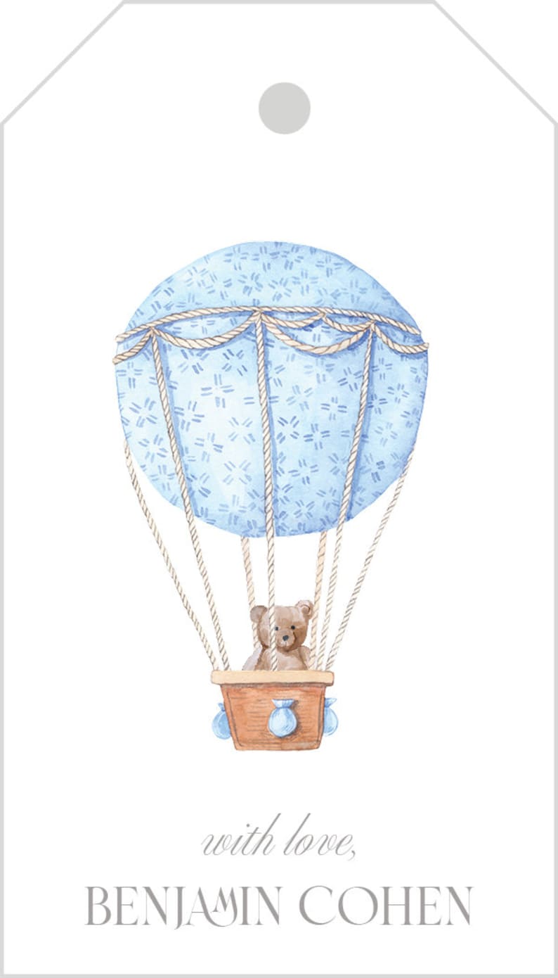 Watercolor Hot Air Balloon Gift Tag / Teddy Bear Gift Tags / Baby Boy / Enclosure Cards / Gift / Classic / Felt Tag / Preppy Bild 2