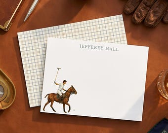 Polo Player Stationery | Personalized Equestrian Note Cards | Preppy Gift