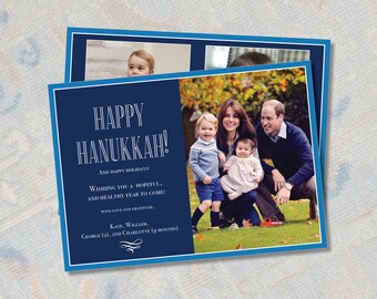 Blue Holiday Christmas Photo Card | Hanukkah Photo Card | Printable Christmas Card | Southern Christmas | Preppy Christmas