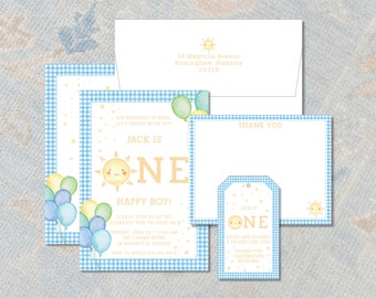 One Happy Baby Birthday Invitation / Smiley Face Birthday Invitation / Happy Boy Birthday Invite /  Preppy Happy Baby