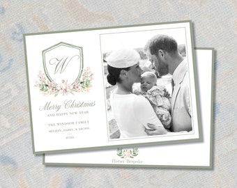 Letterpress Look Christmas Card | Elegant Holiday Card | Christmas Crest Photo Card | Simple Christmas Card | Letterpress Style Classic Card