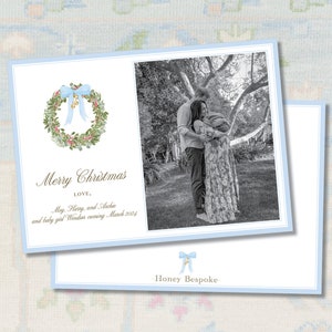 Elegant Blue Watercolor Wreath Christmas Card | Letterpress Look Christmas | Southern Design Christmas Card| Preppy Christmas| Photo Card