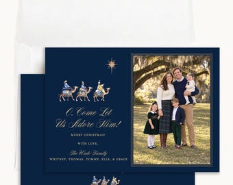 Three Kings Christmas Photo Card: Personalized 5x7 Navy Religious Nativity Star