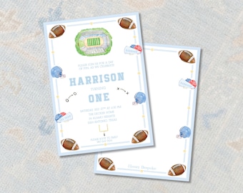 First Down 1st Birthday Invitation | Preppy Football Digital Invite Or Paper