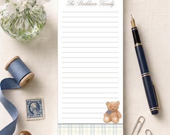 Personalized Baby Shower Notepad | Teddy Bear Plaid | Baby Boy Notes