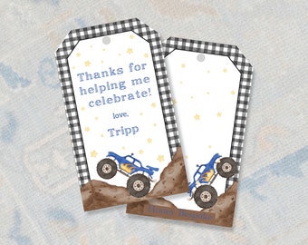 Monster Truck Birthday Tags / Monster Truck Birthday Invitation  / Monster Truck Treat Favors / Preppy Monster Truck / Wheelie Good / Wheely