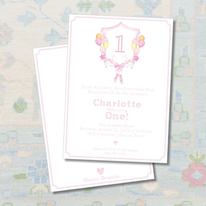 Watercolor Crest Invitation / Sugar and Spice Girl Birthday Invitation / Little Girl Birthday Invitation / Watercolor Ballerina/ Baby Shower