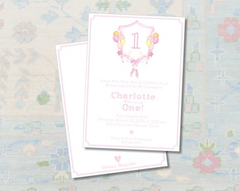 Watercolor Crest Invitation / Sugar and Spice Girl Birthday Invitation / Little Girl Birthday Invitation / Watercolor Ballerina/ Baby Shower