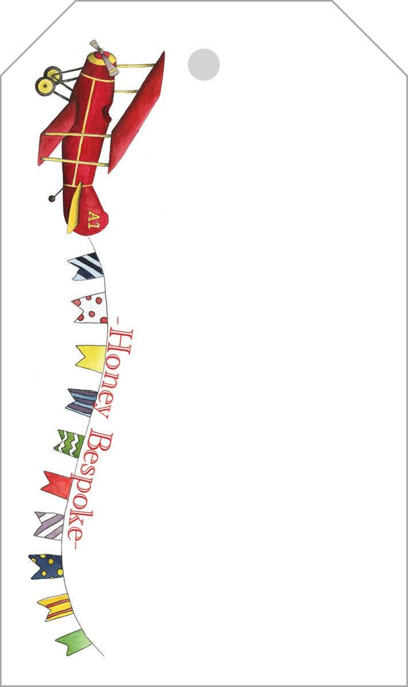 Watercolor Airplane Birthday Tags | Red Personalized Plane Party Tag image 4
