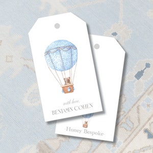 Watercolor Hot Air Balloon Gift Tag / Teddy Bear Gift Tags  / Baby Boy / Enclosure Cards / Gift / Classic / Felt Tag / Preppy