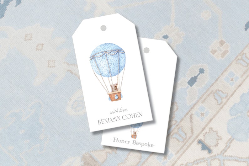 Watercolor Hot Air Balloon Gift Tag / Teddy Bear Gift Tags / Baby Boy / Enclosure Cards / Gift / Classic / Felt Tag / Preppy Bild 1