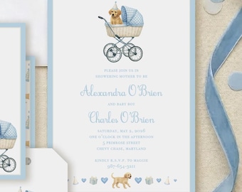 Blue Puppy Baby Shower Invitation | Dog Baby Shower Invite
