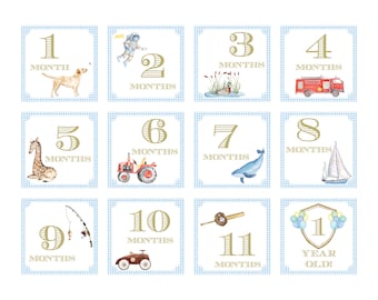 Preppy Baby Boy Milestone Cards / Watercolor Monthly Milestone / Baby Milestone Discs / Baby Shower Gift / Milestone Photo / Preppy Baby Boy