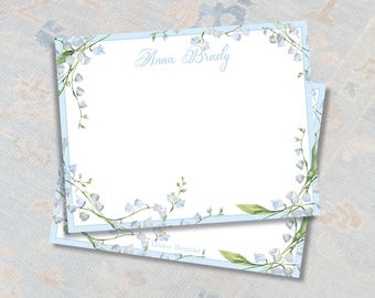 Lily of the Valley Notecards | Personalized Blue Floral Stationery