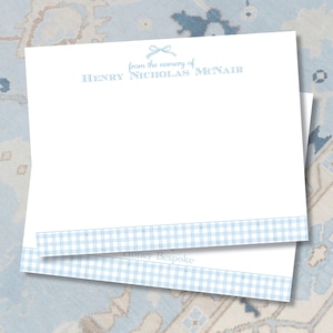 Personalized Baby Boy Stationery / Preppy Baby Stationery / From the Nursery Of / Gingham Baby Shower Gift / Thank you Note / Watercolor