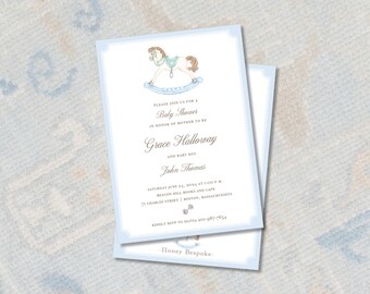 Classic Watercolor Rocking Horse Baby Shower Invitation / Preppy Baby Shower Invitation / Preppy Boy Shower / Southern Baby Boy Shower