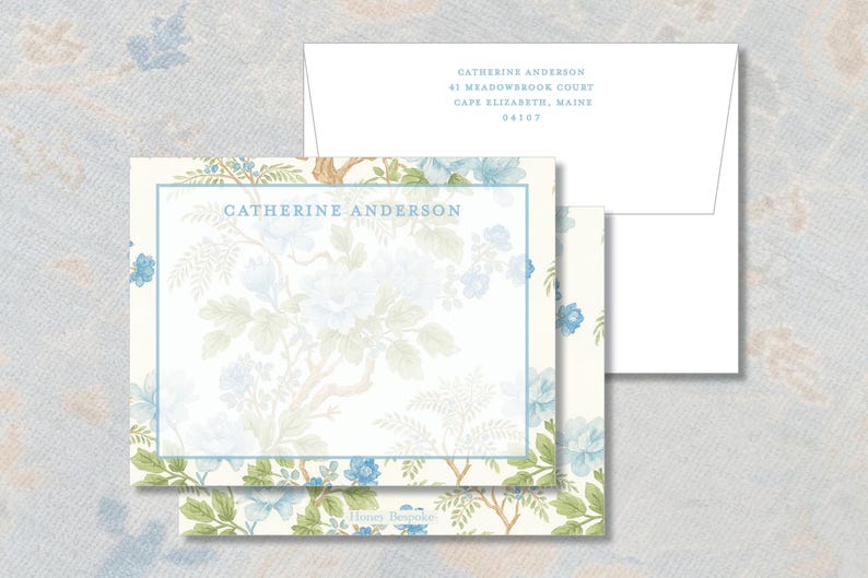 Personalized Blue Floral Stationery | Chinoiserie Peony Note Cards - Etsy