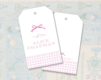 Pink Bow Baby Gift Tags / Personalized Baby Shower Gift Tags  / Preppy Baby Gift Tags / Gingham Gift Tags / Elegant Baby Shower Invitations