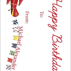 Watercolor Airplane Birthday Tags | Red Personalized Plane Party Tag image 3
