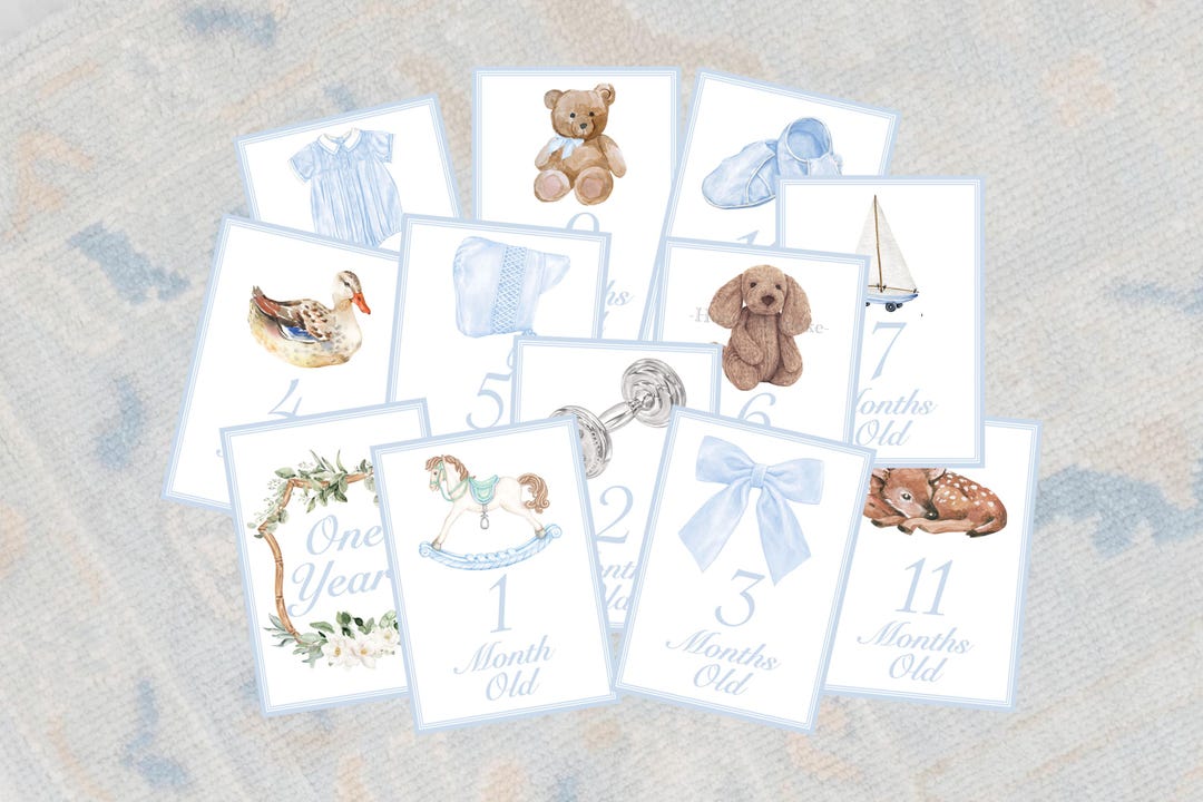 Baby Milestone Cards | Watercolor Boy Monthly Photo Props - Etsy