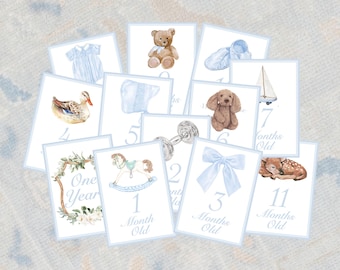 Baby Milestone Cards | Watercolor Boy Monthly Photo Props