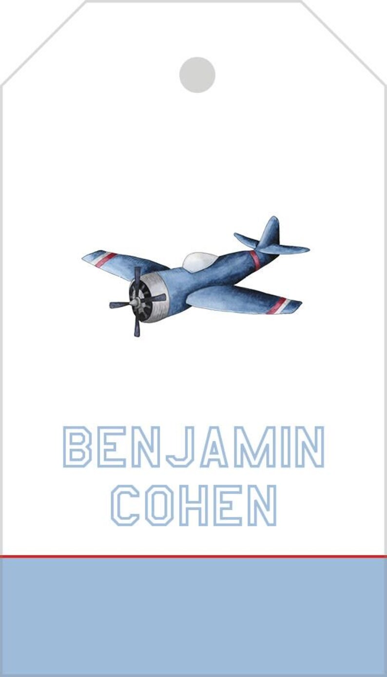 Watercolor Airplane Gift Tags | Personalized Plane Boy Favor Tag image 3