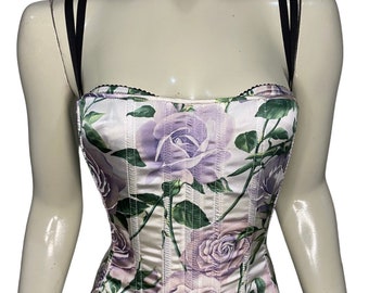 90s Dolce & Gabbana Floral Silk Boned Corset With Bra