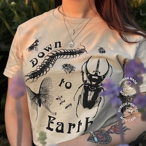 Screen Printed Bug Graphic Tee: Unisex Cottagecore Nature Shirt