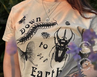 Screen Printed Bug Graphic Tee: Unisex Cottagecore Nature Shirt