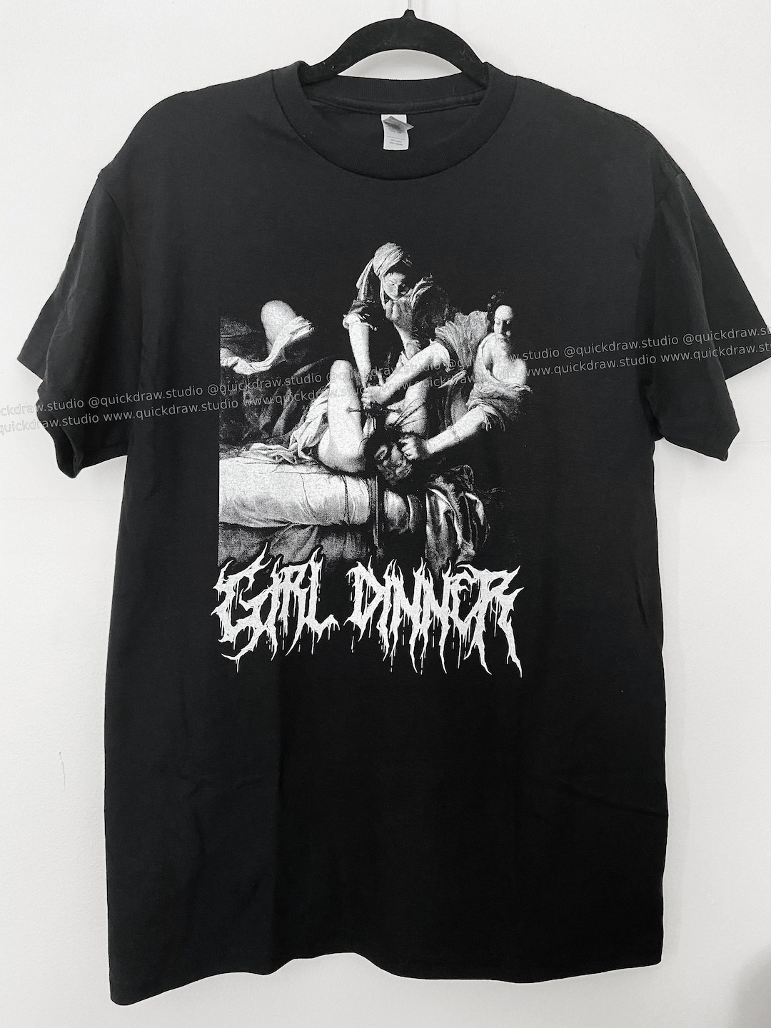 可愛いクリスマスツリーやギフトが！ Black Metal Girl Dinner Shirt - Funny Feminist Baroque Art トップス