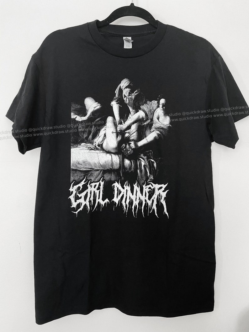 Black Metal Girl Dinner shirt funny feminist baroque art history shirts, Judith Beheading Holofernes by Artemisia Gentileschi image 1