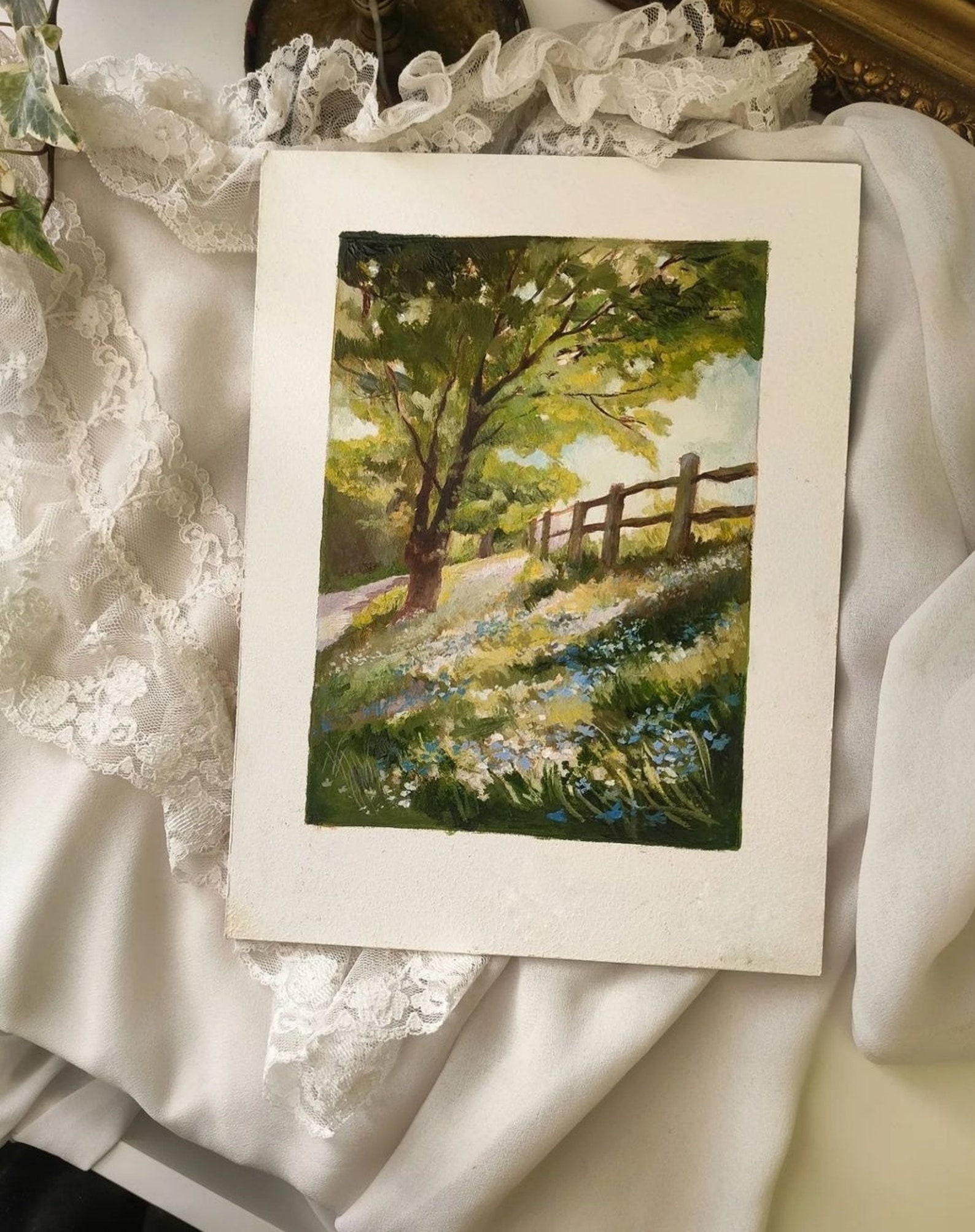 Original Oil Painting Green Landscape Cottagecore Painting Aesthetic ...