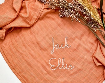 Personalized Hand Embroidered Baby Swaddle | organic cotton swaddle | baby gift | baby blanket | name announcement | newborn photos | muslin
