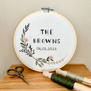 Hand embroidered personalized wedding hoop | date memory keepsake | photo prop | personalized wedding gift | wedding keepsake