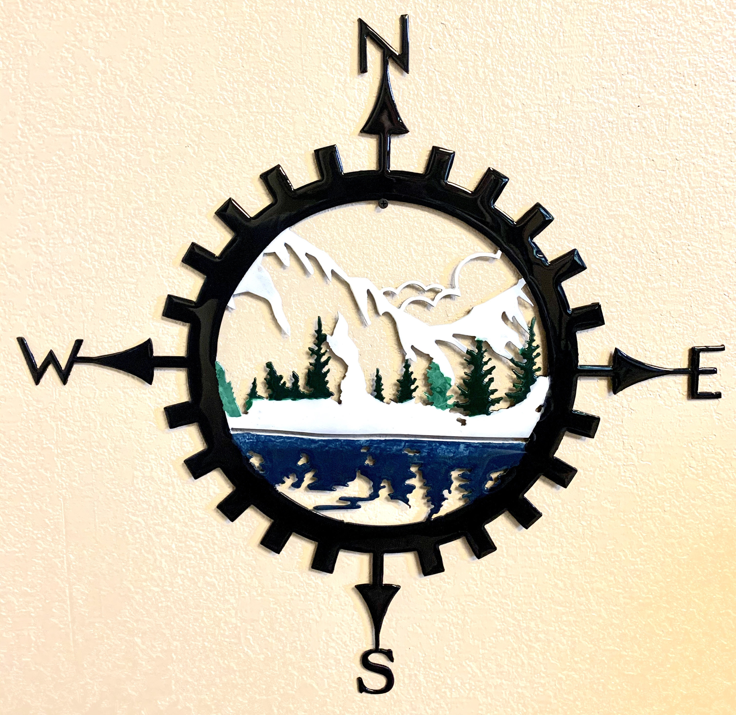 Compass with a mountain scene Etsy