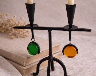 Gunnar Ander Candle Holder for Ystad Metall – Swedish Mid Century Modern Iron & Glass Candlestick