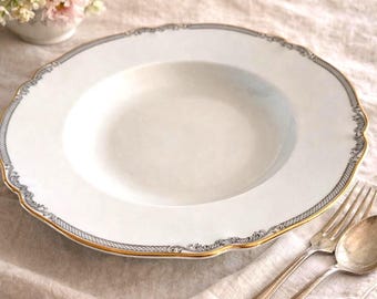 Vintage Hutschenreuther Baronesse Soup Plate, Gray & Gold Rim, Bavaria