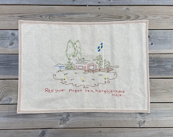 Swedish embroidery vintage tapetstry mid century folklore country home