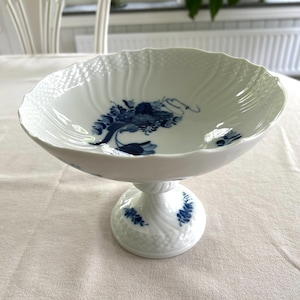 Royal Copenhagen Blue Flower Pedestal Bowl 1528 | Vintage Danish Porcelain Compote Dish | Hand Painted Blue Fluted Design